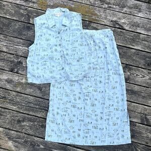 David Dart Sport Blue Linen Blend Vest and Skirt Set All Over Print‎ Size L & XL
